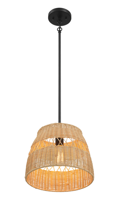 Essence Single Lights Pendant With Rattan Shade Black Metal Finish for Farmhouse Style Default -DTYStore