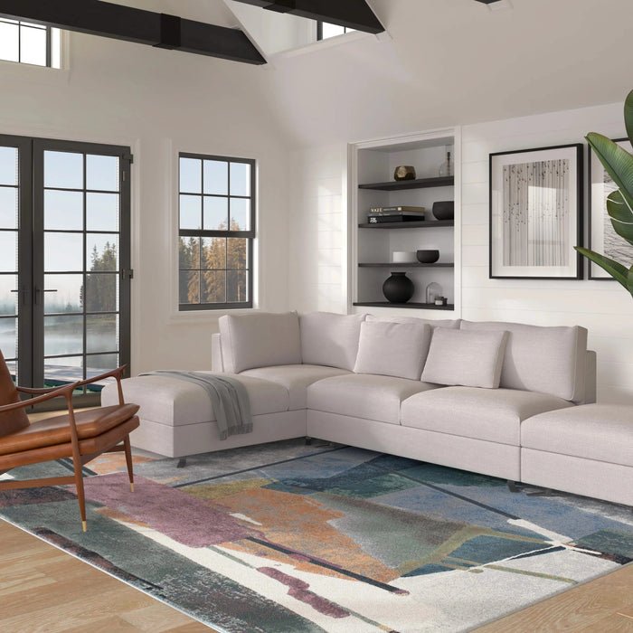 Essentials Abstract Orange, Sage, Blue, Gray, Ivory and Mauve Olefin Area Rug Default -DTYStore