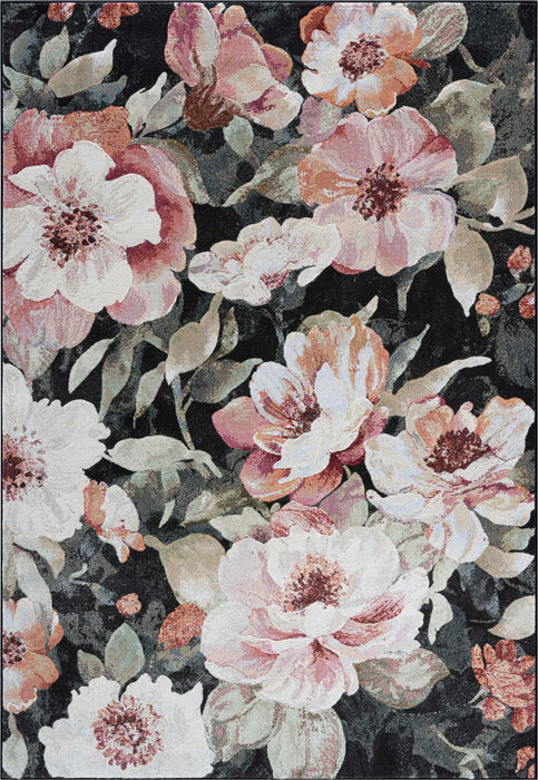 Essentials Eleanor Black, Blush, Pink, Rose, Peach and Green Polyester Area Rug Default -DTYStore