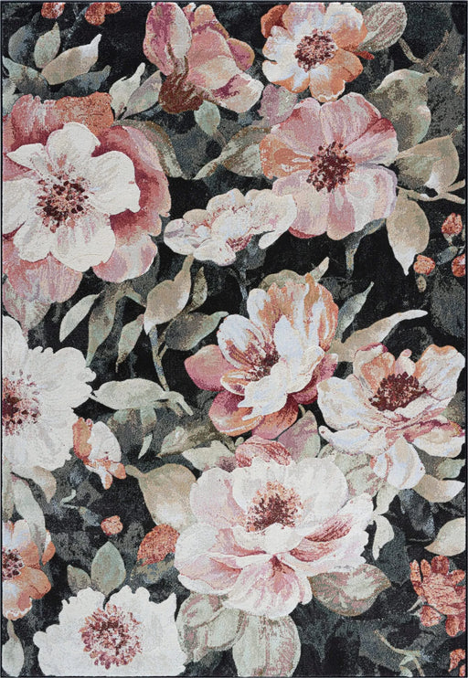 Essentials Eleanor Black, Blush, Pink, Rose, Peach and Green Polyester Area Rug Default -DTYStore