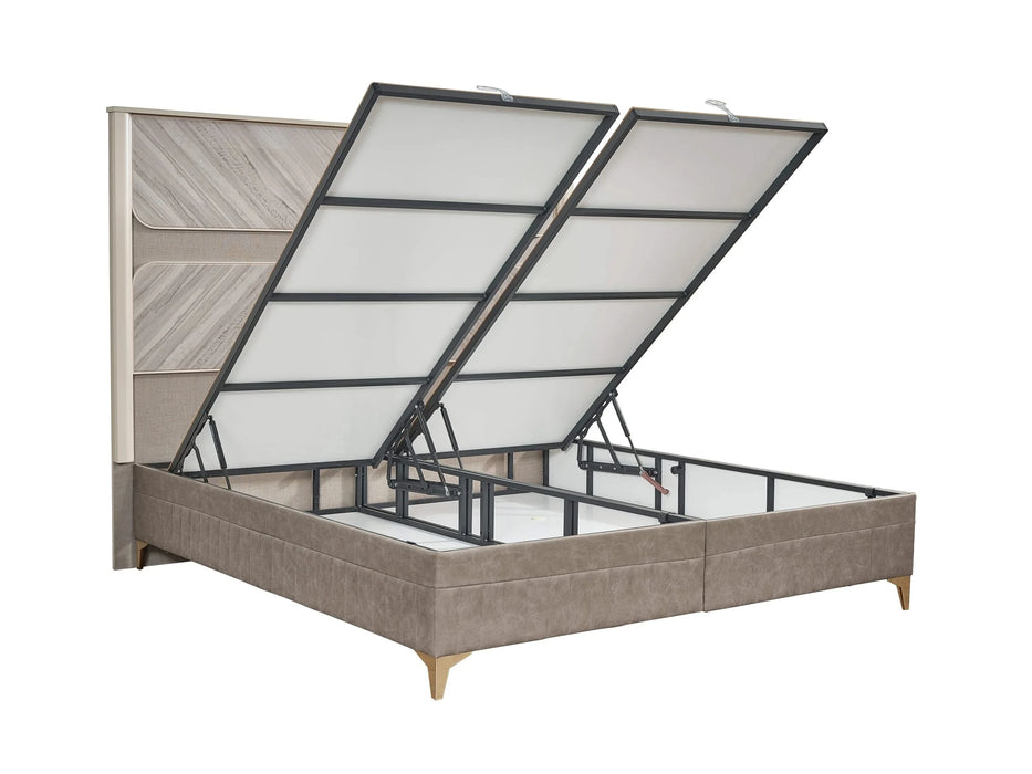 Eternity Traditional Style 5 Pc Queen Bedroom Set Made with Wood and Gold Accents in Beige Default -DTYStore