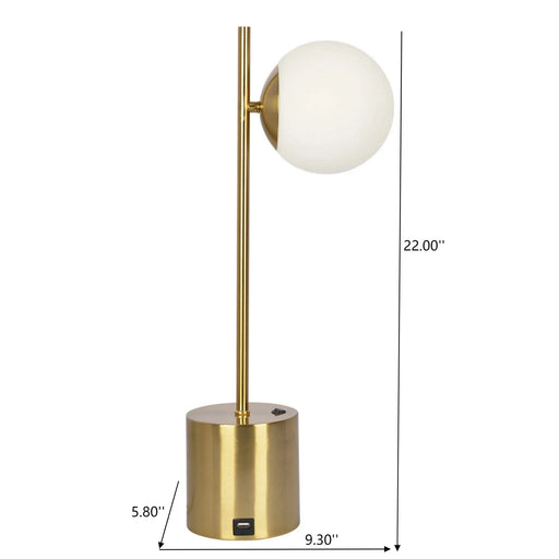 Ethereal Modern Small Brass Metal Table Lamp with White Glass Globe Shade, Elegant Desk Lamp Fixture 22'H x 9.3'W x 5.8'D for Living Room, Desk Lamps for Office Reading Default -DTYStore