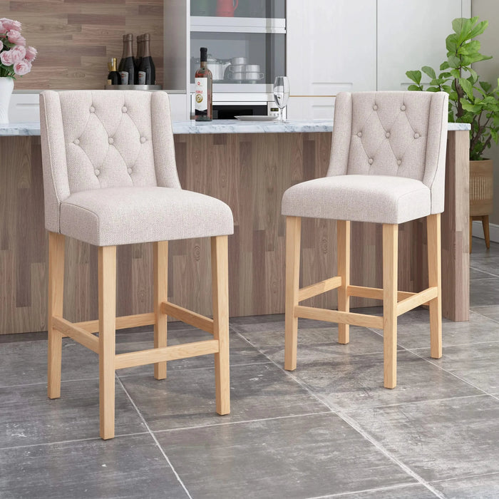Ethereon Fabric Tufted Counter Stool, Set of 2, Beige Default -DTYStore