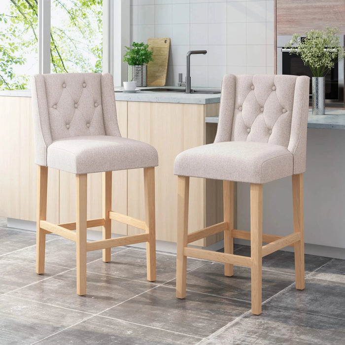 Ethereon Fabric Tufted Counter Stool, Set of 2, Beige Default -DTYStore