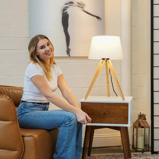 European Modern Bedside Table Lamp, Decorative LED Desk Lamp, Birch Three-Legged Wooden Table Lamp - Natural Black Default -DTYStore