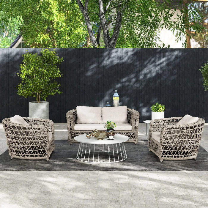 Everly 63.5' Woven Frame Barrel Deep Seating Patio Loveseat Sofa, Oat Beige Axroma Olefin Default -DTYStore