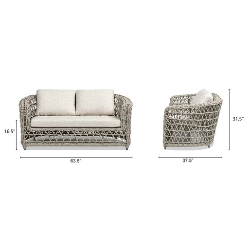Everly 63.5' Woven Frame Barrel Deep Seating Patio Loveseat Sofa, Oat Beige Axroma Olefin Default -DTYStore