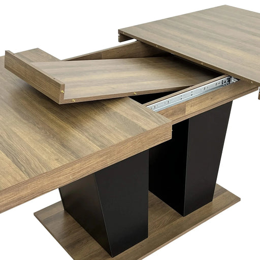 Extendable Dining Room Table for 4-10 People,Wooden Transformer Kitchen Dining Table with Black Double Sturdy Pedestal Base, Modern Expandable Large Table Default -DTYStore