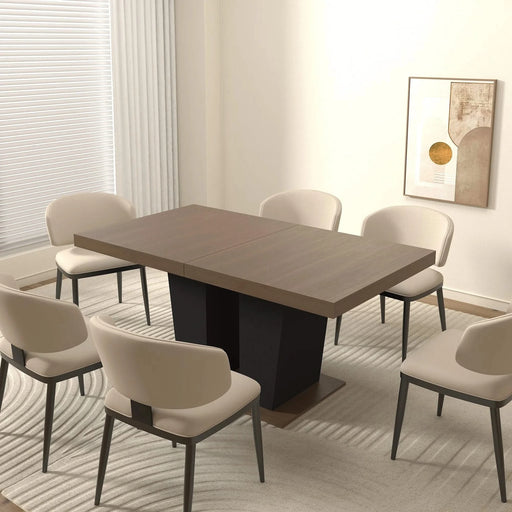 Extendable Dining Room Table for 4-10 People,Wooden Transformer Kitchen Dining Table with Black Double Sturdy Pedestal Base, Modern Expandable Large Table Default -DTYStore