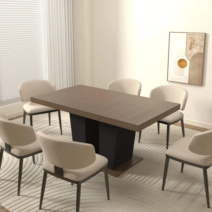 Extendable Dining Room Table for 4-10 People,Wooden Transformer Kitchen Dining Table with Black Double Sturdy Pedestal Base, Modern Expandable Large Table Default -DTYStore