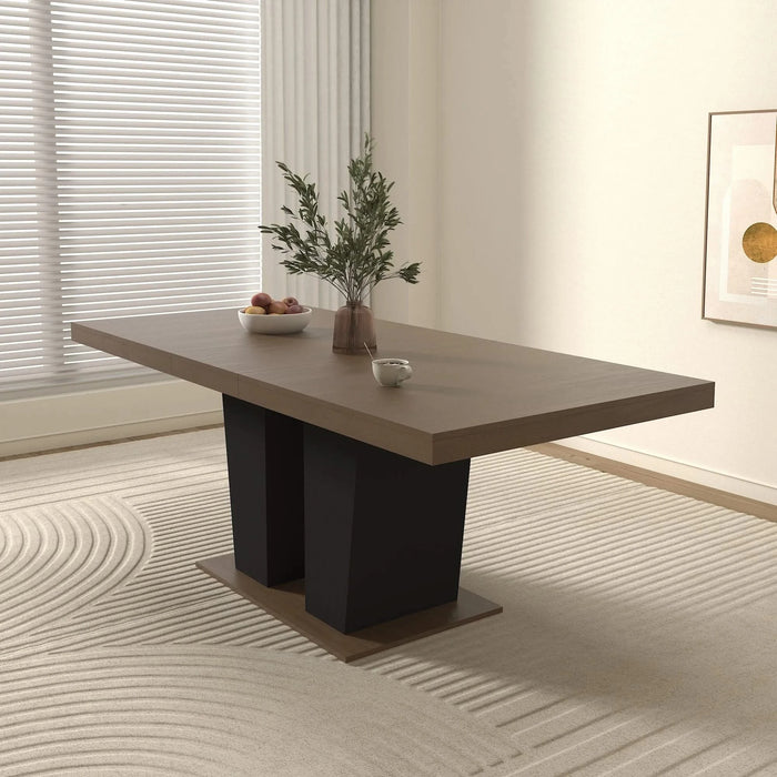 Extendable Dining Room Table for 4-10 People,Wooden Transformer Kitchen Dining Table with Black Double Sturdy Pedestal Base, Modern Expandable Large Table Default -DTYStore