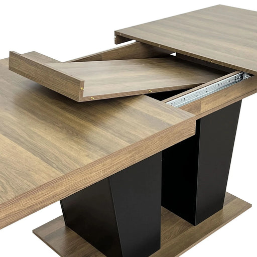 Extendable Dining Room Table for 4-10 People,Wooden Transformer Kitchen Dining Table with Black Double Sturdy Pedestal Base, Modern Expandable Large Table Default -DTYStore