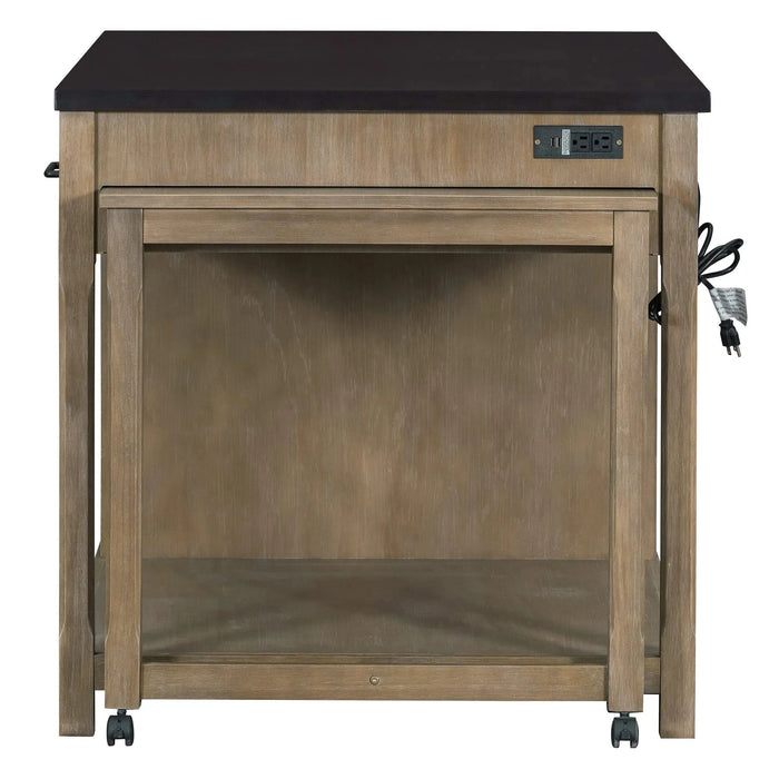 Extendable Kitchen Island with Storage, Multi-Functional Kitchen Cart with Built-In Power Outlets, Retro Kitchen Island on Wheels with Drawers and Open Shelves for Kitchen (Espresso+Natural) Default -DTYStore