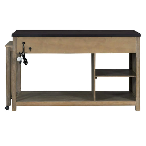 Extendable Kitchen Island with Storage, Multi-Functional Kitchen Cart with Built-In Power Outlets, Retro Kitchen Island on Wheels with Drawers and Open Shelves for Kitchen (Espresso+Natural) Default -DTYStore