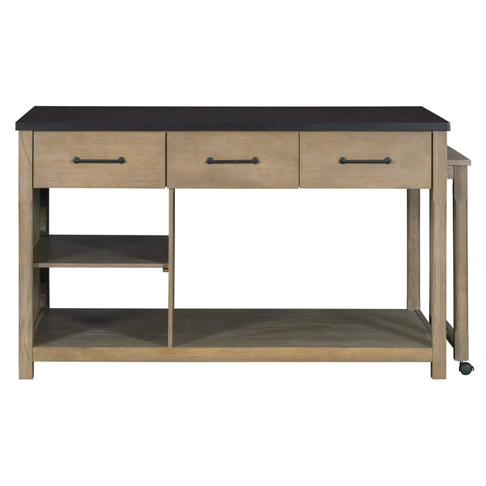 Extendable Kitchen Island with Storage, Multi-Functional Kitchen Cart with Built-In Power Outlets, Retro Kitchen Island on Wheels with Drawers and Open Shelves for Kitchen (Espresso+Natural) Default -DTYStore