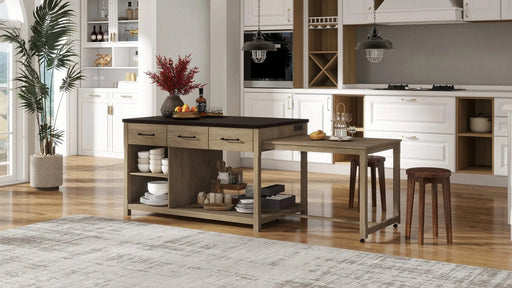 Extendable Kitchen Island with Storage, Multi-Functional Kitchen Cart with Built-In Power Outlets, Retro Kitchen Island on Wheels with Drawers and Open Shelves for Kitchen (Espresso+Natural) Default -DTYStore