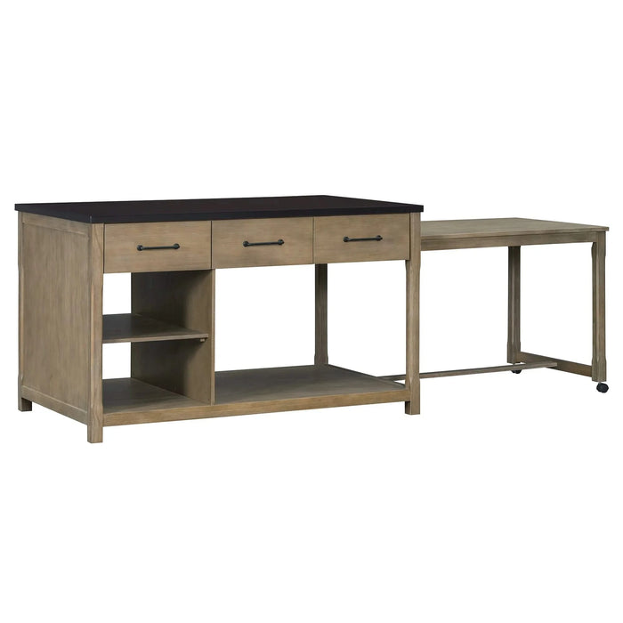 Extendable Kitchen Island with Storage, Multi-Functional Kitchen Cart with Built-In Power Outlets, Retro Kitchen Island on Wheels with Drawers and Open Shelves for Kitchen (Espresso+Natural) Default -DTYStore