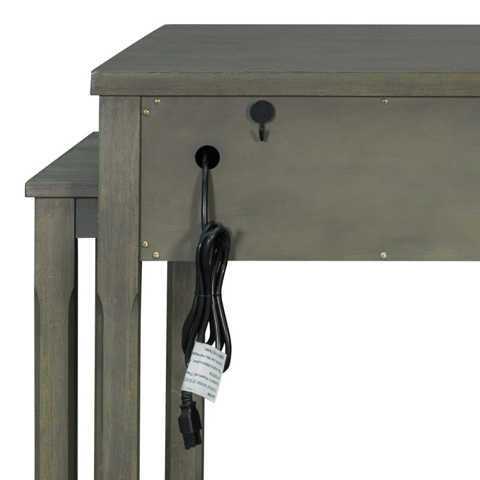 Extendable Kitchen Island with Storage, Multi-Functional Kitchen Cart with Built-In Power Outlets, Retro Kitchen Island on Wheels with Drawers and Open Shelves for Kitchen (Gray) Default -DTYStore