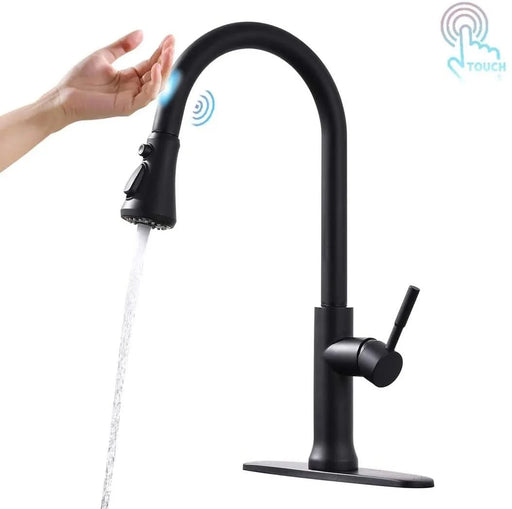 FLG Touch-On Kitchen Faucet with Pull Down Sprayer Single Handle Brass Touch Activated Kitchen Sink Faucet with 2-Way Pull Out Sprayer, Matte Black Default -DTYStore