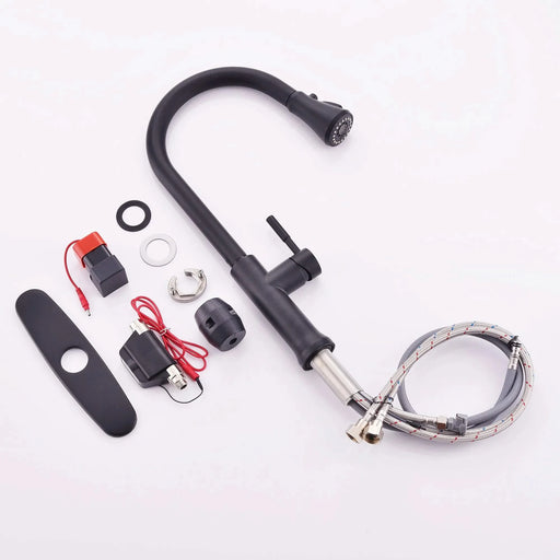 FLG Touch-On Kitchen Faucet with Pull Down Sprayer Single Handle Brass Touch Activated Kitchen Sink Faucet with 2-Way Pull Out Sprayer, Matte Black Default -DTYStore