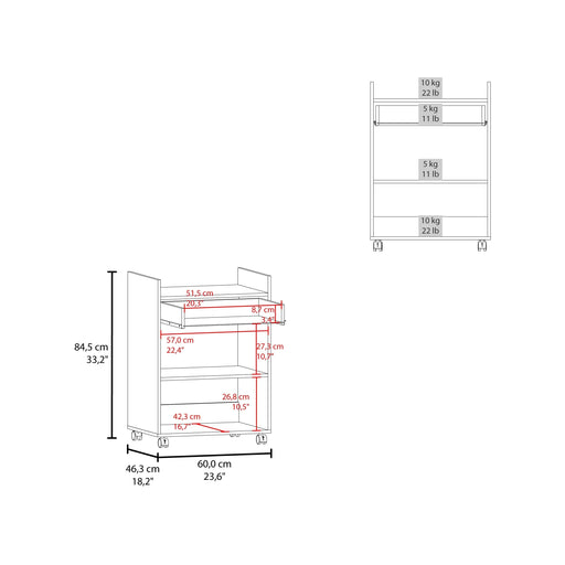 FM FURNITURE Burnside Kitchen Cart with 2 Doors and 1 Drawer, White Default -DTYStore