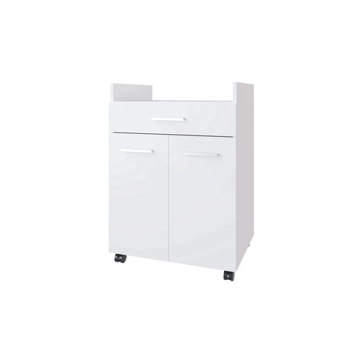 FM FURNITURE Burnside Kitchen Cart with 2 Doors and 1 Drawer, White Default -DTYStore