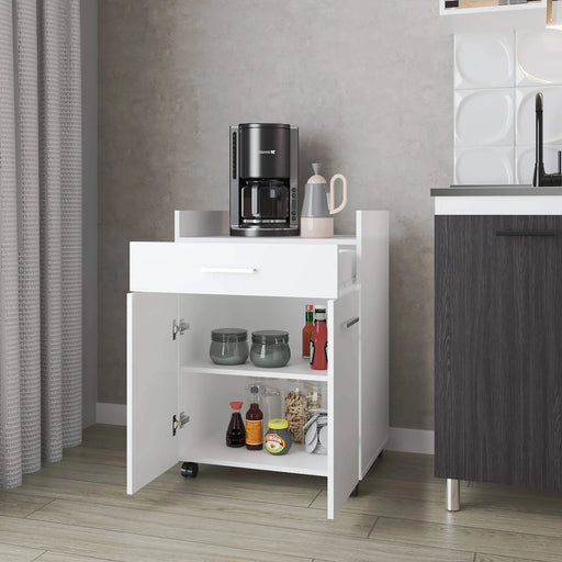 FM FURNITURE Burnside Kitchen Cart with 2 Doors and 1 Drawer, White Default -DTYStore