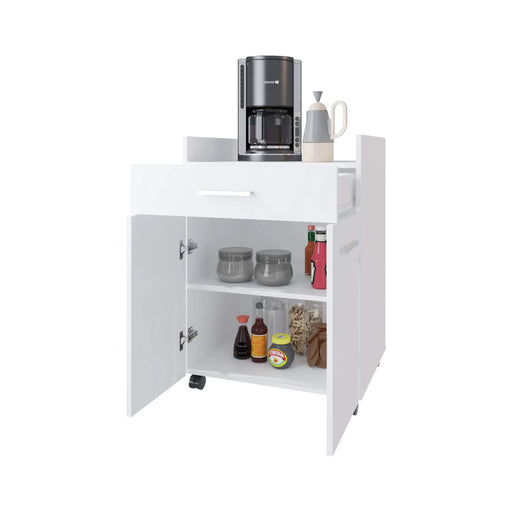 FM FURNITURE Burnside Kitchen Cart with 2 Doors and 1 Drawer, White Default -DTYStore