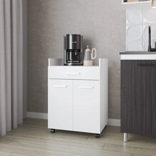 FM FURNITURE Burnside Kitchen Cart with 2 Doors and 1 Drawer, White Default -DTYStore