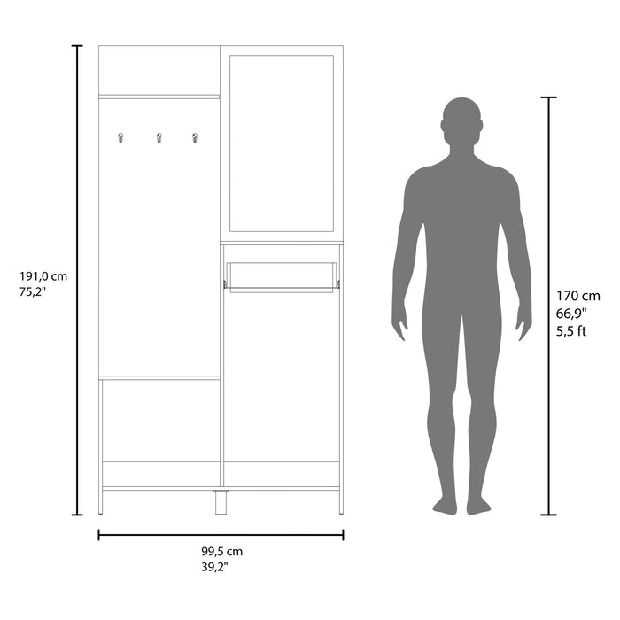 FM FURNITURE Elko Hall Tree Multistorage with a Mirror. Natural Oak Default -DTYStore