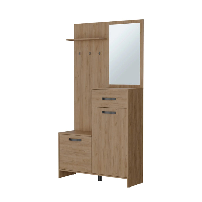 FM FURNITURE Elko Hall Tree Multistorage with a Mirror. Natural Oak Default -DTYStore