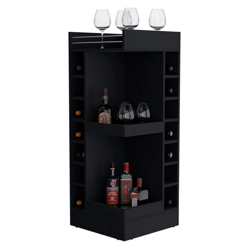 FM FURNITURE Lamer Corner Bar Cabinet with Wine Rack and Open Shelf, Black Default -DTYStore