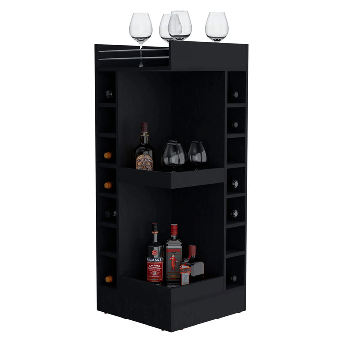FM FURNITURE Lamer Corner Bar Cabinet with Wine Rack and Open Shelf, Black Default -DTYStore