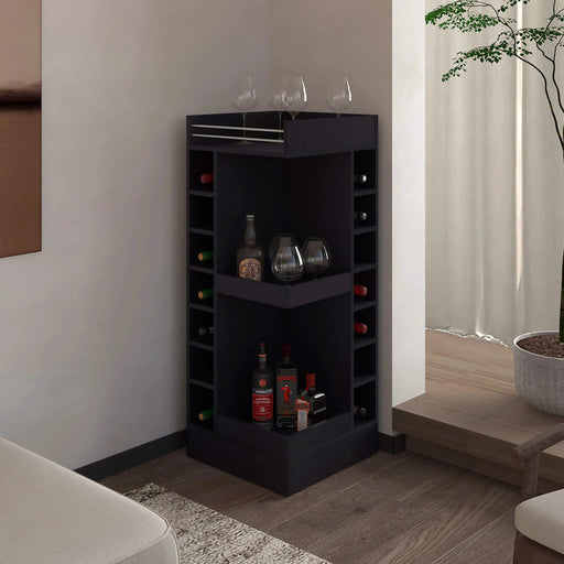 FM FURNITURE Lamer Corner Bar Cabinet with Wine Rack and Open Shelf, Black Default -DTYStore