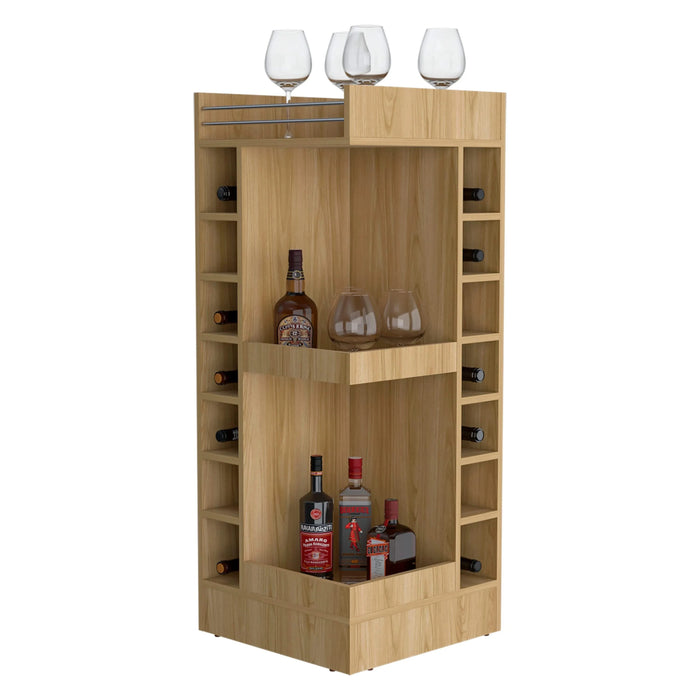 FM FURNITURE Lamer Corner Bar Cabinet with Wine Rack and Open Shelf, Natural Oak Default -DTYStore