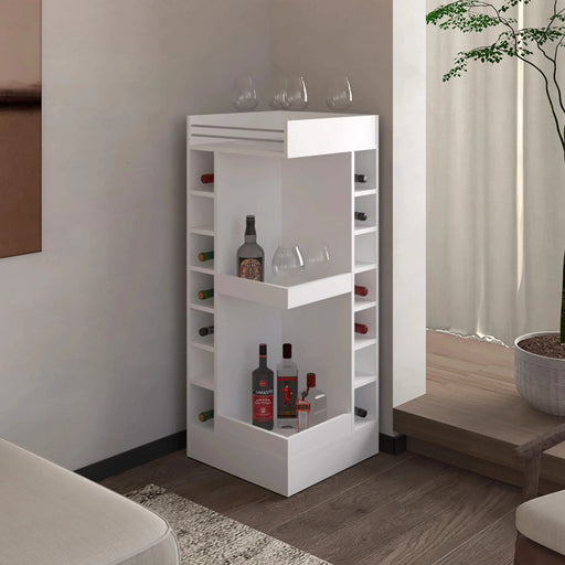 FM FURNITURE Lamer Corner Bar Cabinet with Wine Rack and Open Shelf, White Default -DTYStore