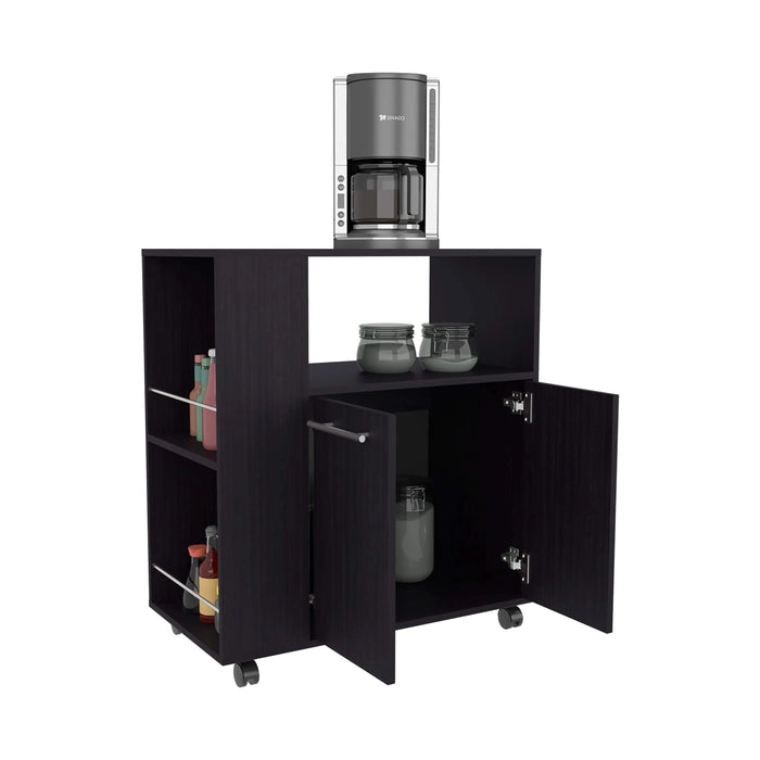 FM FURNITURE Linden Kitchen Cart with Microwave Shelf. Open Storage. and Two-Door Cabinet. Wengue Default -DTYStore