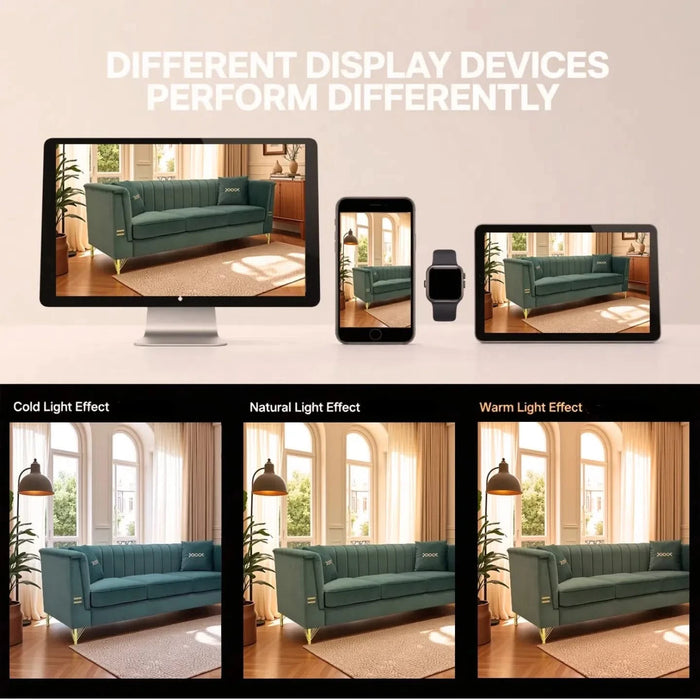 FX-P82-GR2 (WITH 2 PILLOWS)-82.67' Modern Velvet 3-Seater Chesterfield Style Green Couch for Living Room with 2 Pillows Default -DTYStore