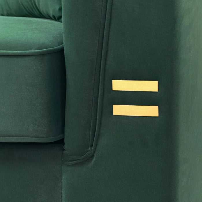 FX-P82-GR2 (WITH 2 PILLOWS)-82.67' Modern Velvet 3-Seater Chesterfield Style Green Couch for Living Room with 2 Pillows Default -DTYStore