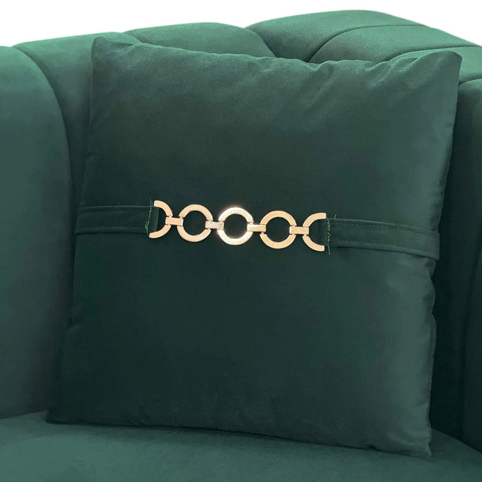 FX-P82-GR2 (WITH 2 PILLOWS)-82.67' Modern Velvet 3-Seater Chesterfield Style Green Couch for Living Room with 2 Pillows Default -DTYStore