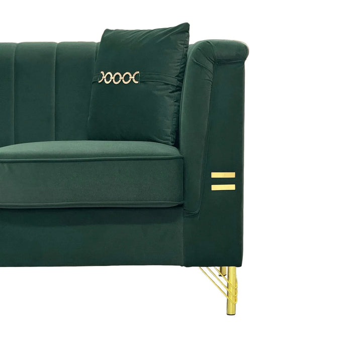 FX-P82-GR2 (WITH 2 PILLOWS)-82.67' Modern Velvet 3-Seater Chesterfield Style Green Couch for Living Room with 2 Pillows Default -DTYStore