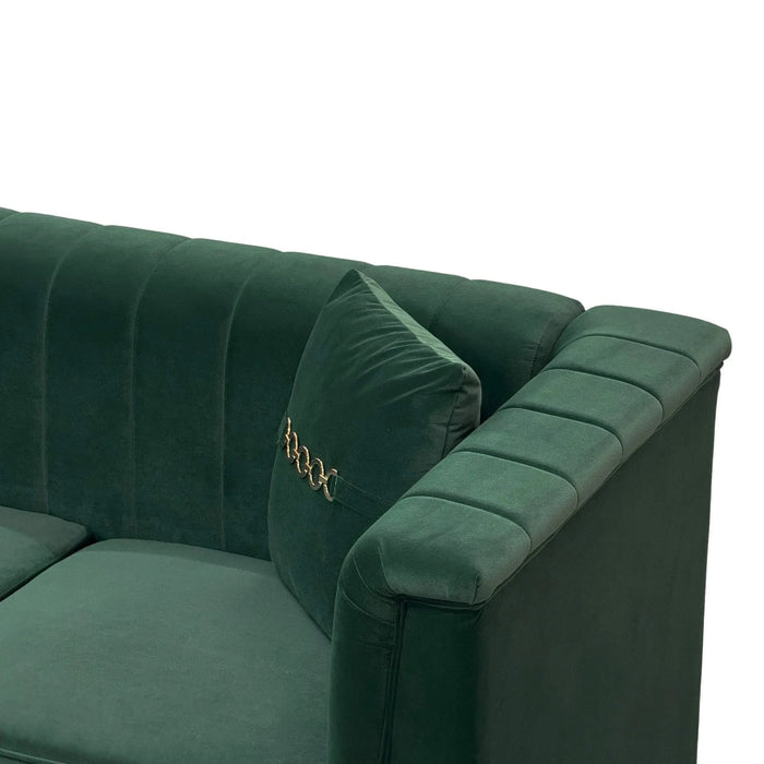 FX-P82-GR2 (WITH 2 PILLOWS)-82.67' Modern Velvet 3-Seater Chesterfield Style Green Couch for Living Room with 2 Pillows Default -DTYStore