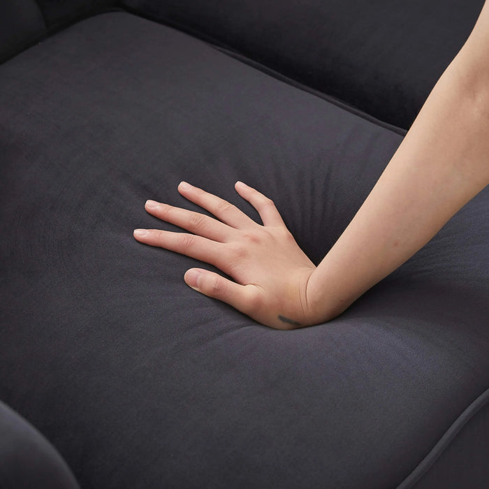 FX 63.5' modern design chesterfield sofa, velvet sofa button design living room sectional sofa, button tufted with nail design arms with 2 pillows, upholstered fabric and wood legs Default -DTYStore