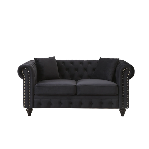 FX 63.5' modern design chesterfield sofa, velvet sofa button design living room sectional sofa, button tufted with nail design arms with 2 pillows, upholstered fabric and wood legs Default -DTYStore