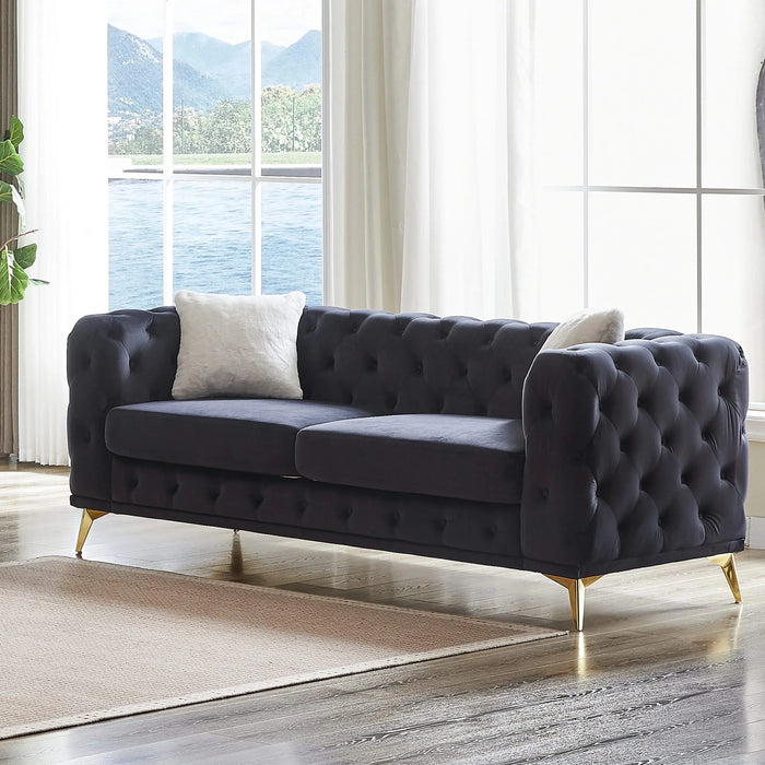 FX 82.5-inch Deluxe Velvet Sofa with Chesterfield Tufted Buttons with 2 Pillows and Metal Feet Default -DTYStore