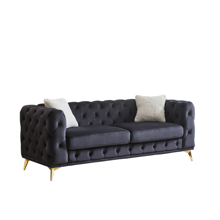 FX 82.5-inch Deluxe Velvet Sofa with Chesterfield Tufted Buttons with 2 Pillows and Metal Feet Default -DTYStore