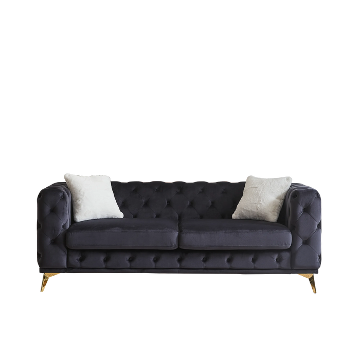 FX 82.5-inch Deluxe Velvet Sofa with Chesterfield Tufted Buttons with 2 Pillows and Metal Feet Default -DTYStore