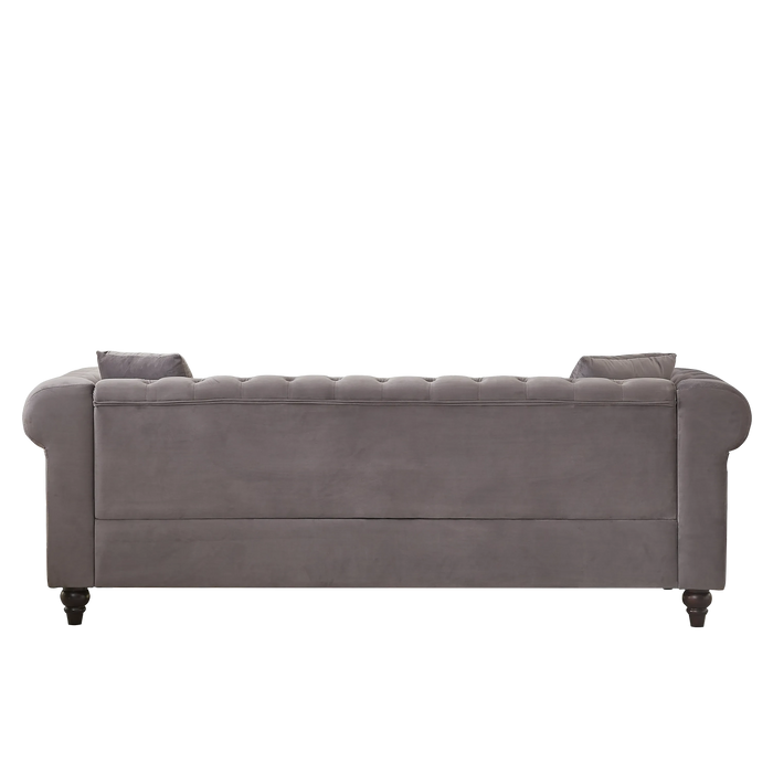 FX 85.5'Living Room with velvet Chesterfield Sofa with Rolled Arms 3 Seater Sofa with Button Design and 2 Cushions for Apartment, Office, Living Room Default -DTYStore