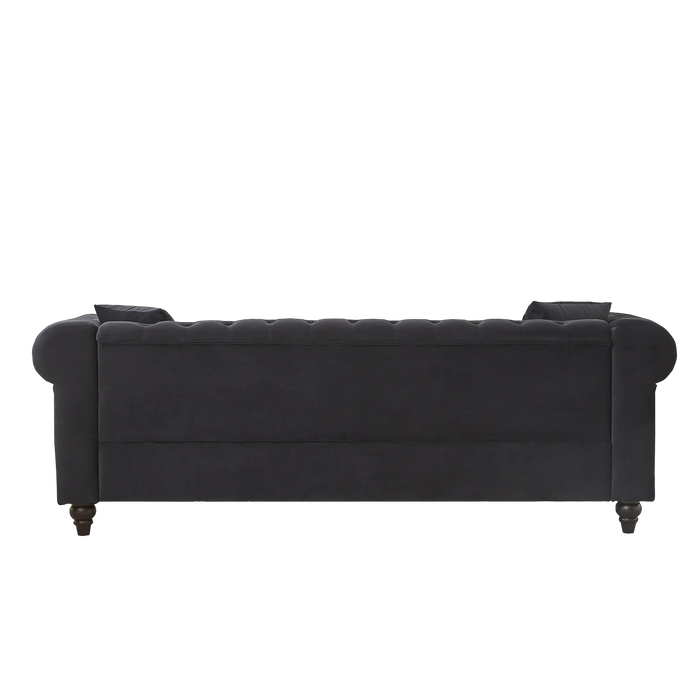 FX 85.5'Living Room with velvet Chesterfield Sofa with Rolled Arms 3 Seater Sofa with Button Design and 2 Cushions for Apartment, Office, Living Room Default -DTYStore