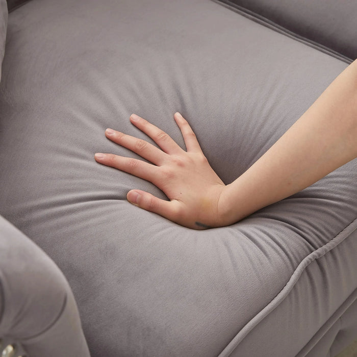 FX 85.5'Living Room with velvet Chesterfield Sofa with Rolled Arms 3 Seater Sofa with Button Design and 2 Cushions for Apartment, Office, Living Room Default -DTYStore